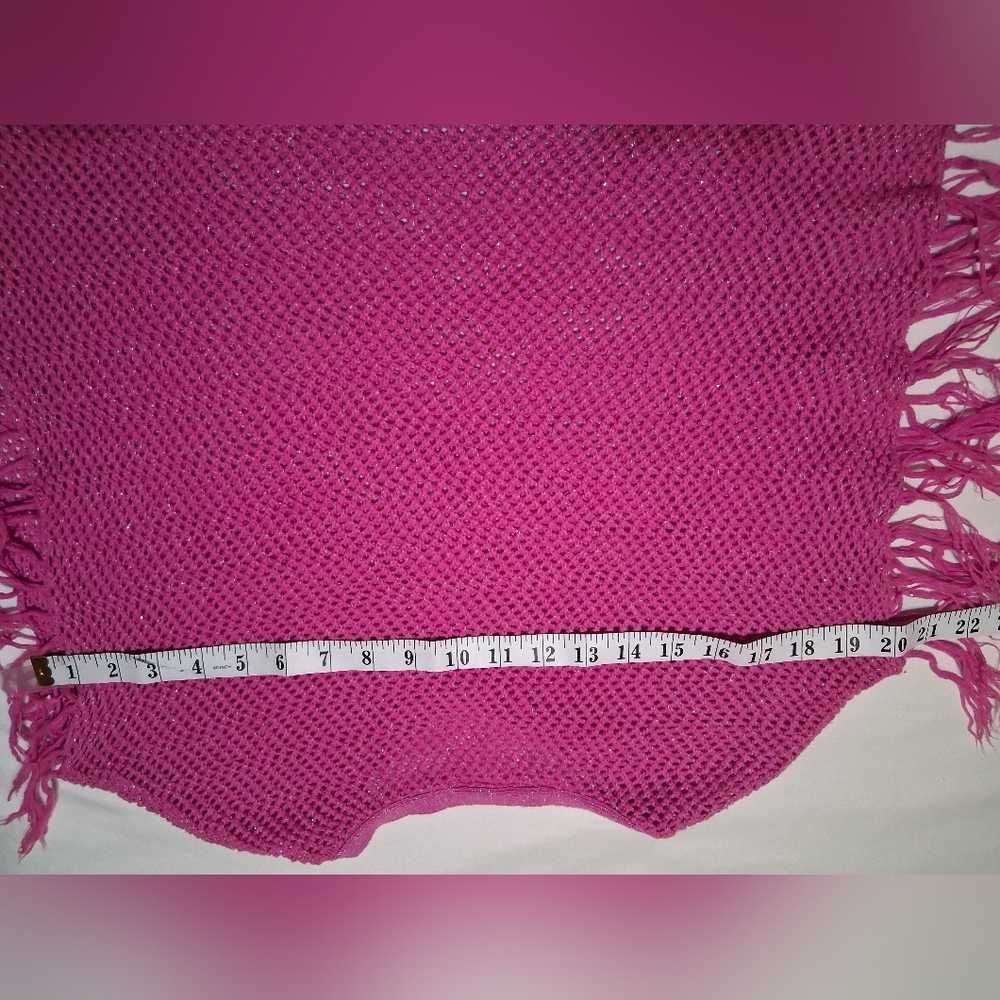 Hot Pink Crochet Glitter Fringe Poncho Shrug - Mermaidcore Festival Boho Mesh - Picture 4 of 8
